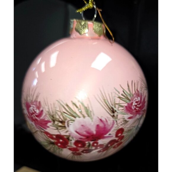 Allen + Roth Large Floral Design Glass Ornaments- Set of 4 Pink Ivory - Picture 2 of 3